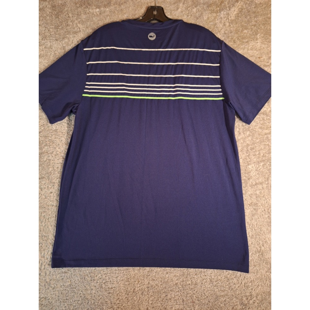 Vineyard Vines Mens Size M Performance T-Shirt Navy Blue Striped Short Sleeve - Picture 2 of 8